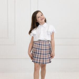 Spódnica plisowana w różowo - granatową kratę