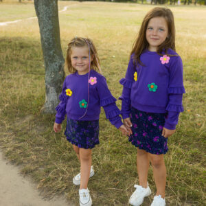 Spódnica z cienkiego sztruksu w amarantowe kwiatki z kieszonkami